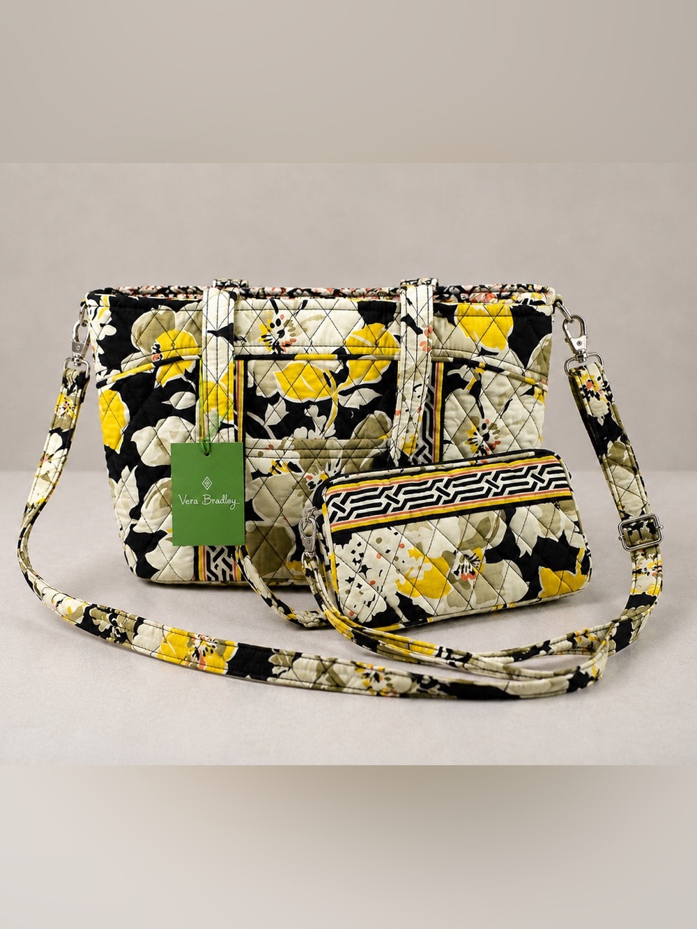 Vera Bradley Dogwood Tote & Wallet Retired Dark Floral Bohemian New